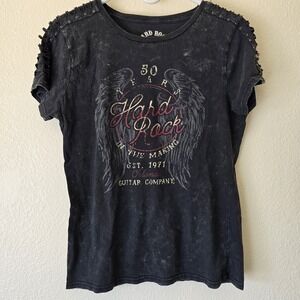 Hard Rock Cafe Women's Sz Medium World Tour T-Shirt Grunge Goth Emo Y2k Vtg Wash